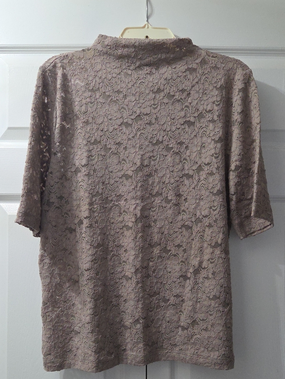 NWT LOFT Versa Lace Elbow Sleeve Lace Top in Taupe/Dusty Pebble, Size XL